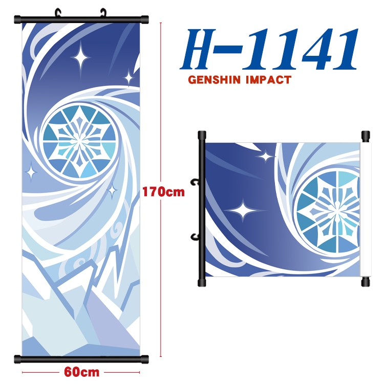 Genshin Impact Black plastic rod cloth hanging canvas painting Wall Scroll 60x170cm H-1141A