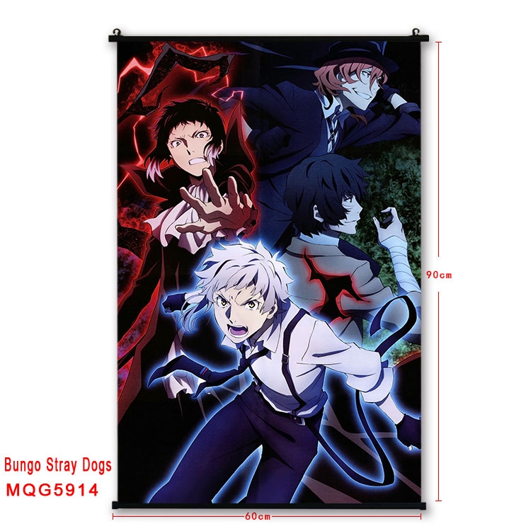 Bungo Stray Dogs Anime black Plastic rod Cloth painting Wall Scroll 60X90CM MQG-5914