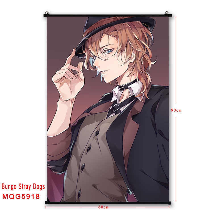 Bungo Stray Dogs Anime black Plastic rod Cloth painting Wall Scroll 60X90CM MQG-5918