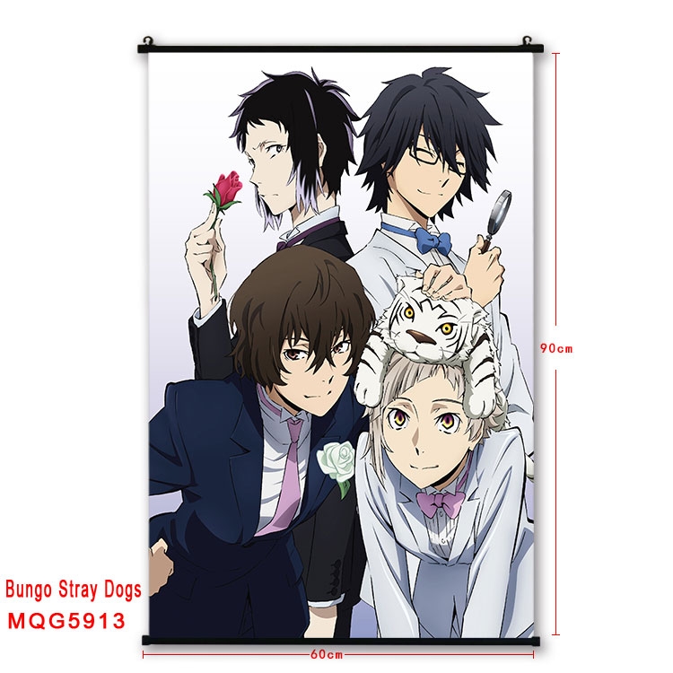 Bungo Stray Dogs Anime black Plastic rod Cloth painting Wall Scroll 60X90CM MQG-5913