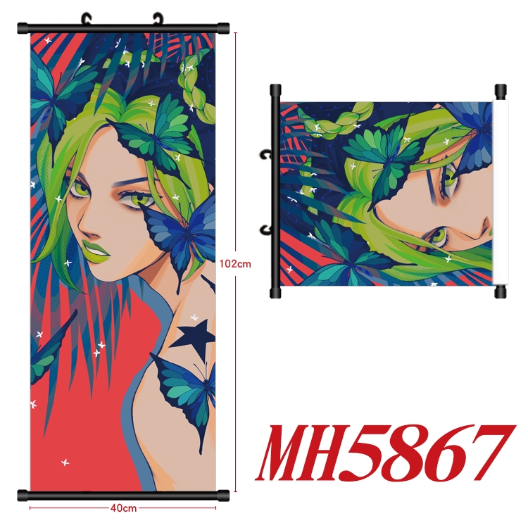 JoJos Bizarre Adventure Anime black Plastic rod Cloth painting Wall Scroll 40X102CM MH5867A