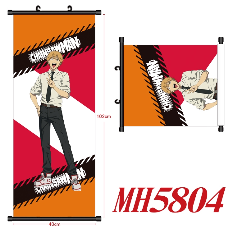 Chainsaw man Anime black Plastic rod Cloth painting Wall Scroll 40X102CM MH5804A