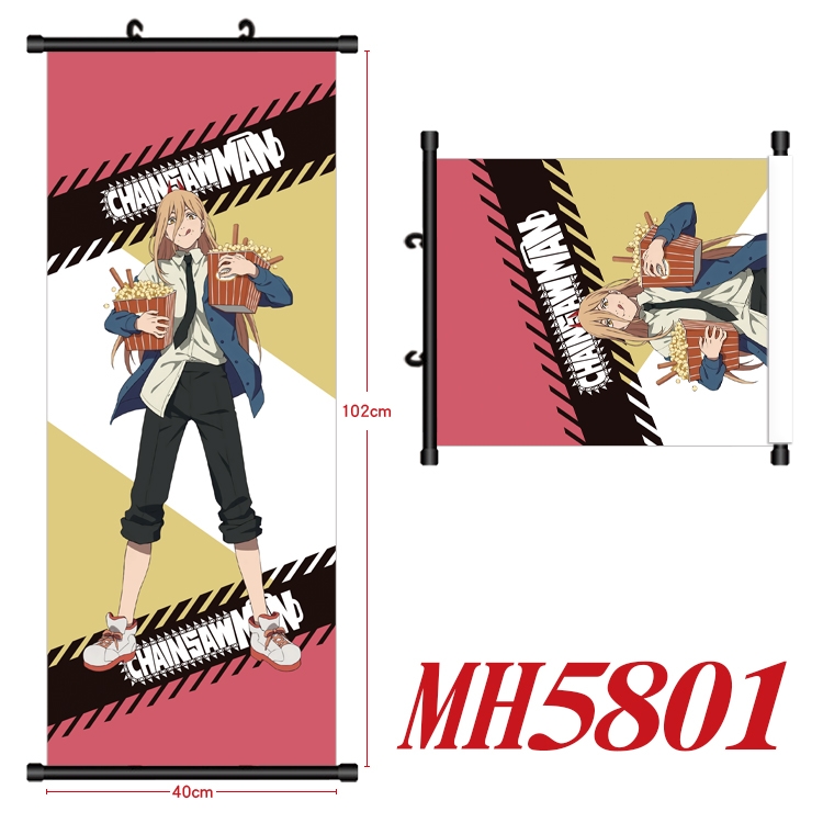 Chainsaw man Anime black Plastic rod Cloth painting Wall Scroll 40X102CM MH5801A