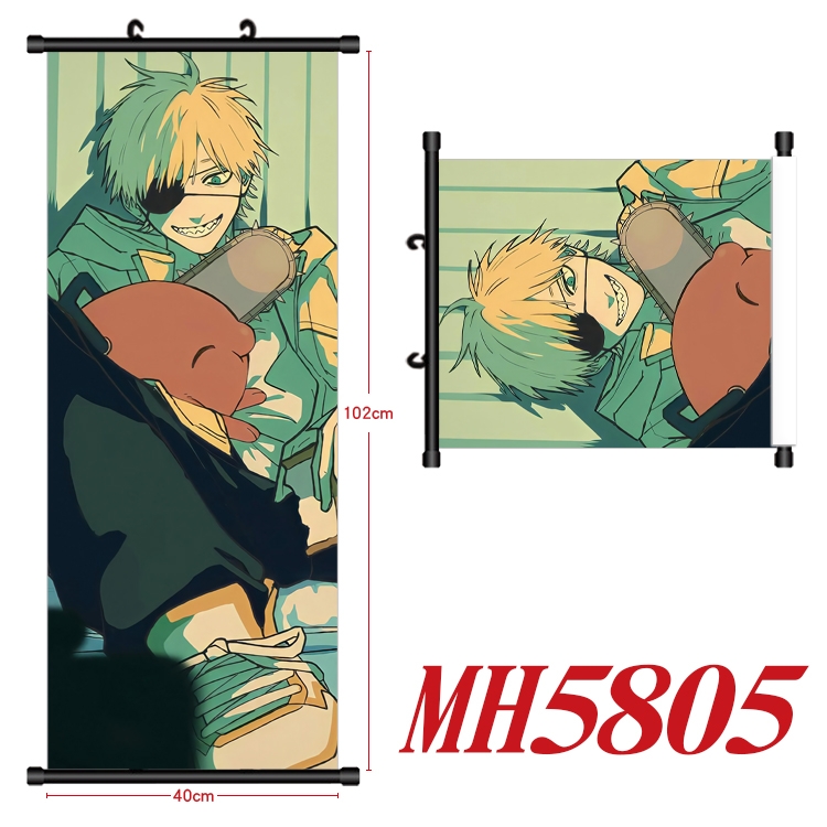 Chainsaw man Anime black Plastic rod Cloth painting Wall Scroll 40X102CM MH5805A