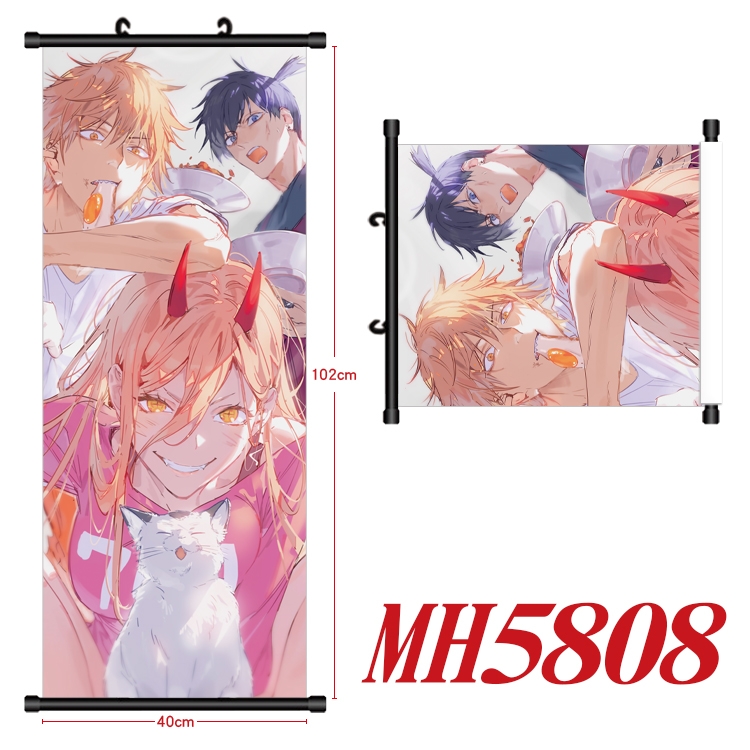 Chainsaw man Anime black Plastic rod Cloth painting Wall Scroll 40X102CM MH5808A