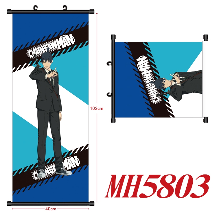 Chainsaw man Anime black Plastic rod Cloth painting Wall Scroll 40X102CM MH5803A