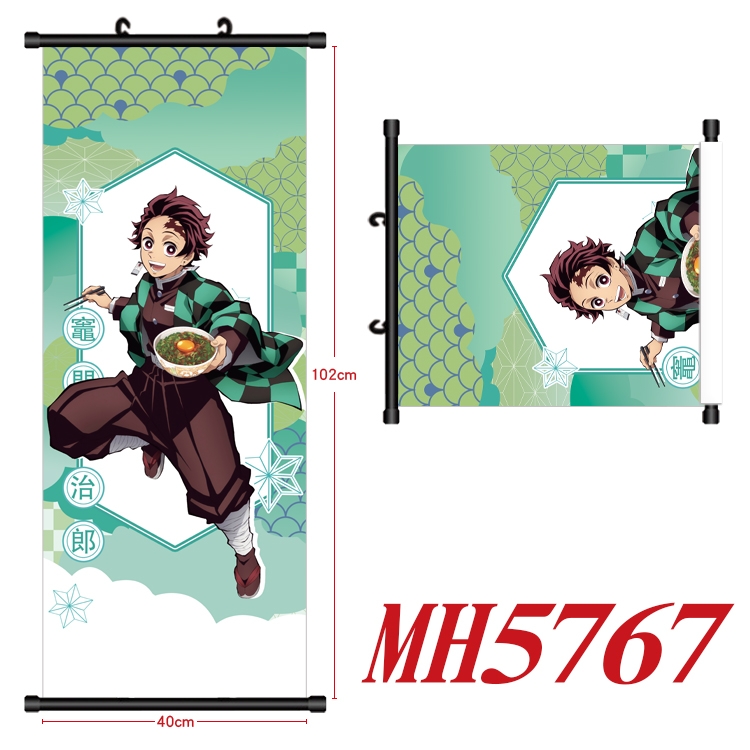 Demon Slayer Kimets Anime black Plastic rod Cloth painting Wall Scroll 40X102CM MH5767A