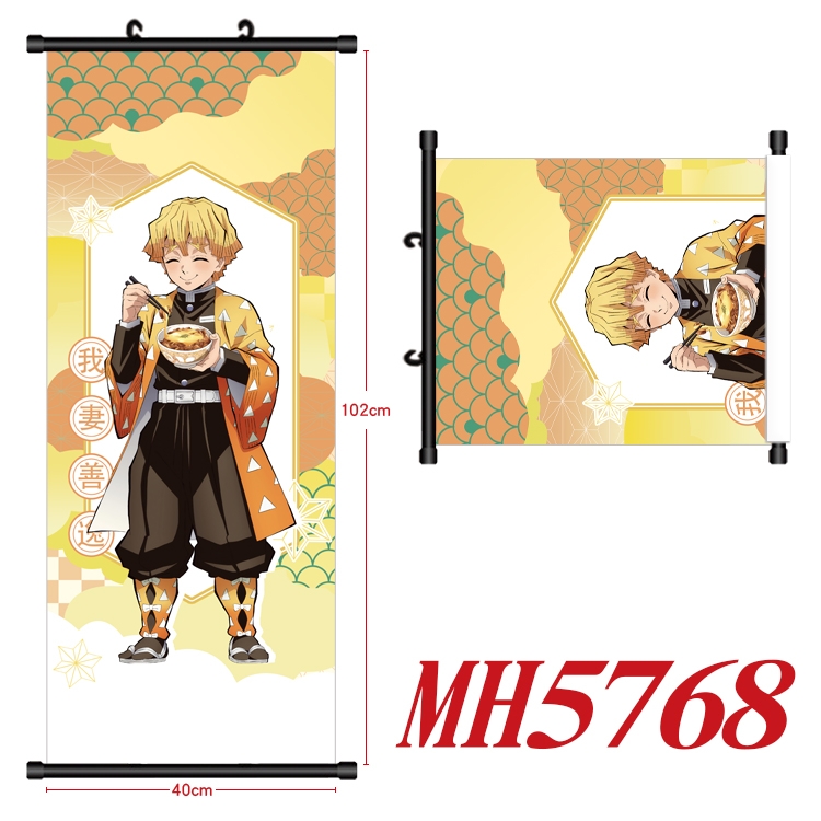 Demon Slayer Kimets Anime black Plastic rod Cloth painting Wall Scroll 40X102CM MH5768A