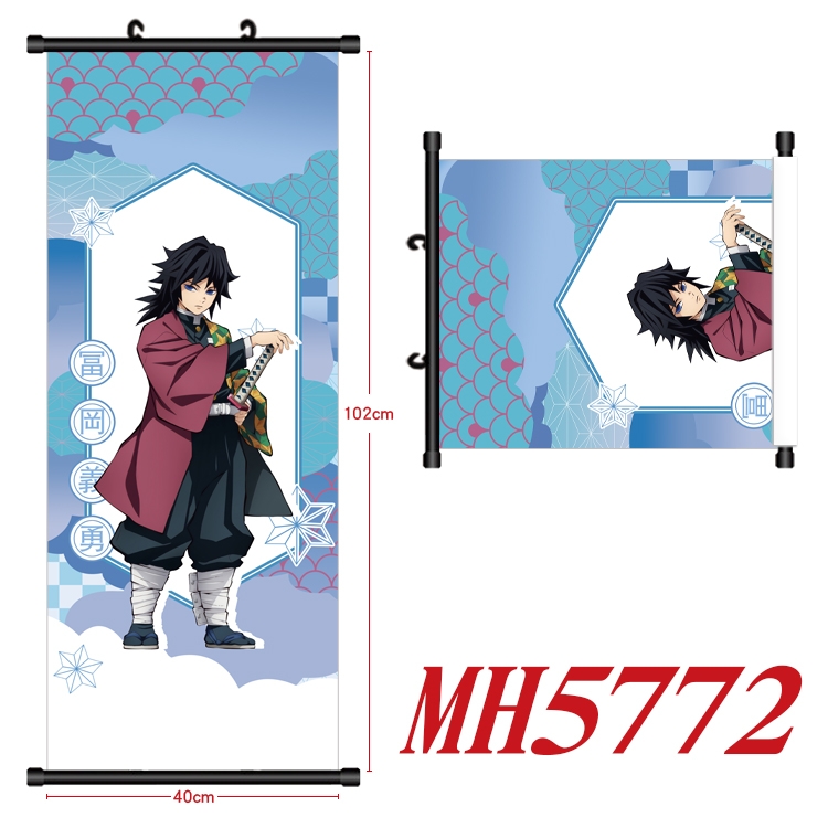 Demon Slayer Kimets Anime black Plastic rod Cloth painting Wall Scroll 40X102CM MH5772A