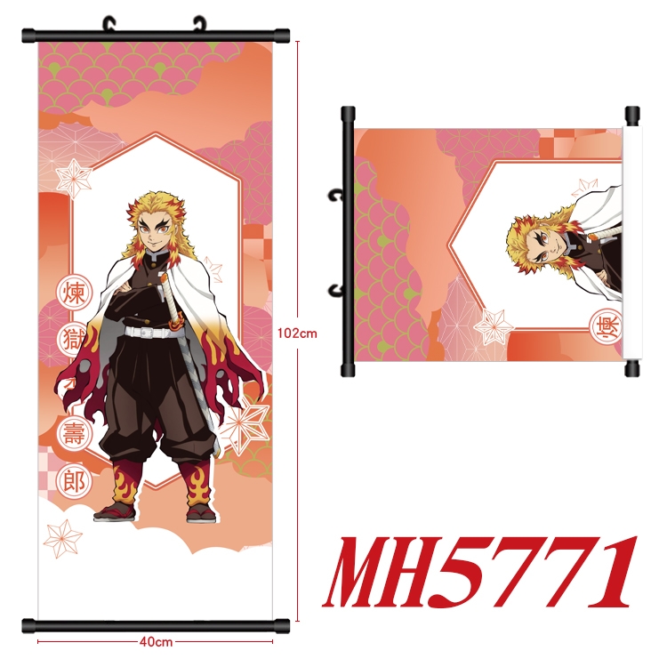 Demon Slayer Kimets Anime black Plastic rod Cloth painting Wall Scroll 40X102CM MH5771A