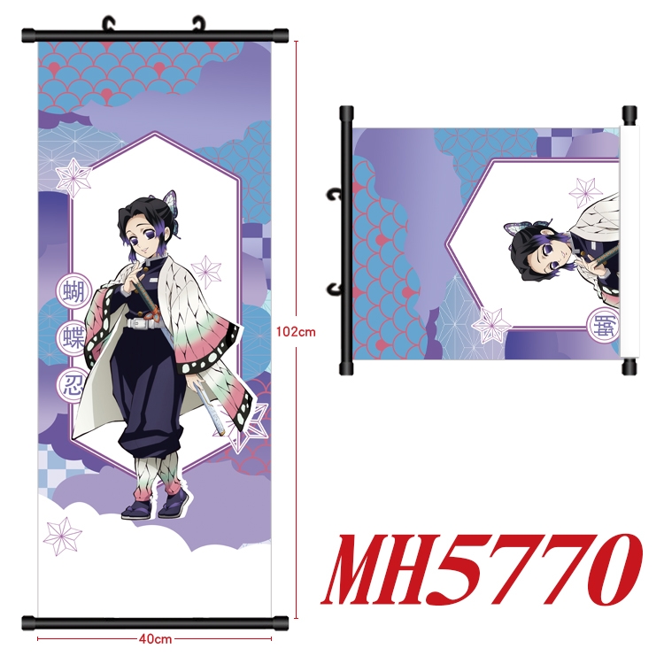 Demon Slayer Kimets Anime black Plastic rod Cloth painting Wall Scroll 40X102CM MH5770A