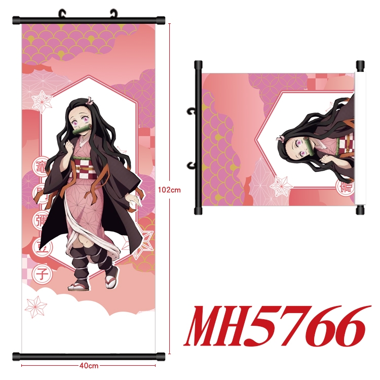 Demon Slayer Kimets Anime black Plastic rod Cloth painting Wall Scroll 40X102CM MH5766A