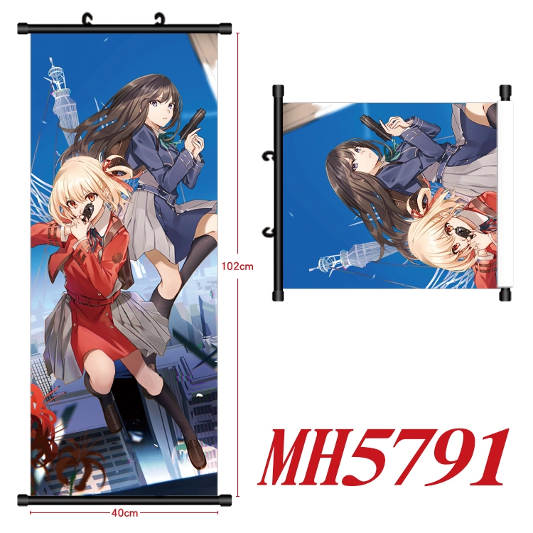 Lycoris Recoil Anime black Plastic rod Cloth painting Wall Scroll 40X102CM MH5791A