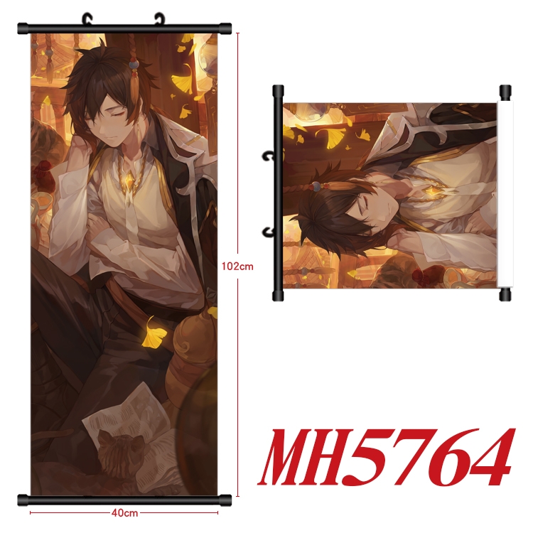 Genshin Impact Anime black Plastic rod Cloth painting Wall Scroll 40X102CM MH5764A