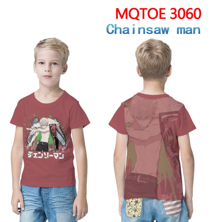 Chainsaw man full-color printed short-sleeved T-shirt 60 80 100 120 140 160 6 sizes for children MQTOE-3060