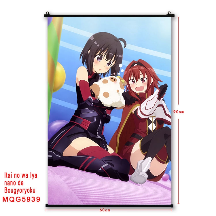 Because Im too afraid of pain, I need to have full defense Anime black Plastic rod Cloth painting Wall Scroll 60X90CM