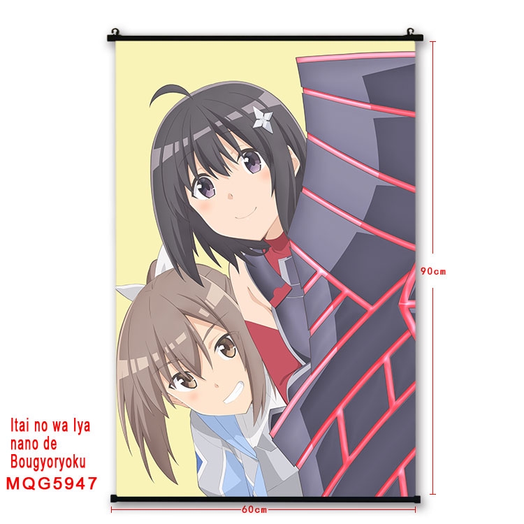 Because Im too afraid of pain, I need to have full defense Anime black Plastic rod Cloth painting Wall Scroll 60X90CM