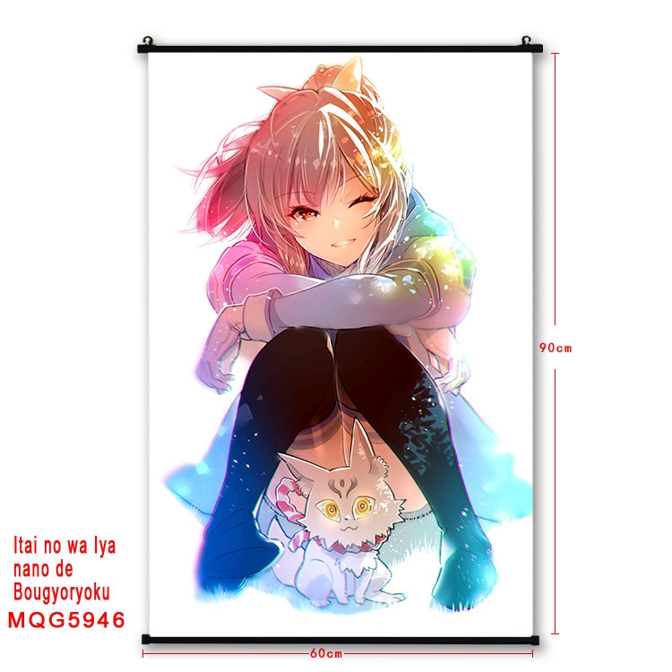 Because Im too afraid of pain, I need to have full defense Anime black Plastic rod Cloth painting Wall Scroll 60X90CM