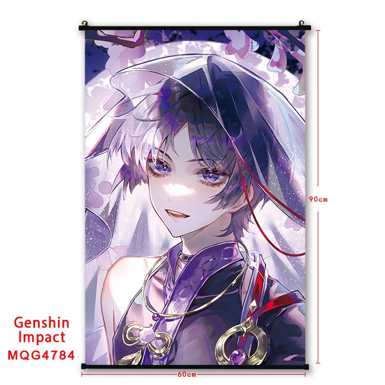 Genshin Impact Anime black Plastic rod Cloth painting Wall Scroll 60X90CM MQG-4784