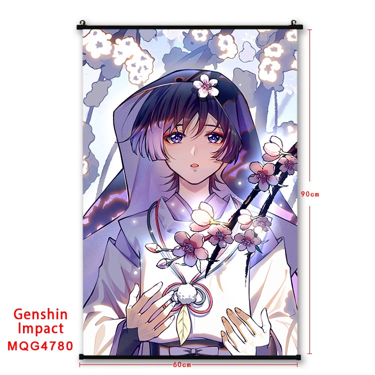 Genshin Impact Anime black Plastic rod Cloth painting Wall Scroll 60X90CM MQG-4780