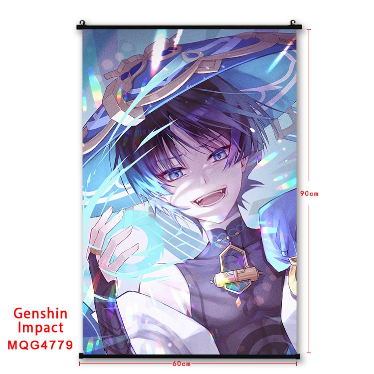 Genshin Impact Anime black Plastic rod Cloth painting Wall Scroll 60X90CM MQG-4779