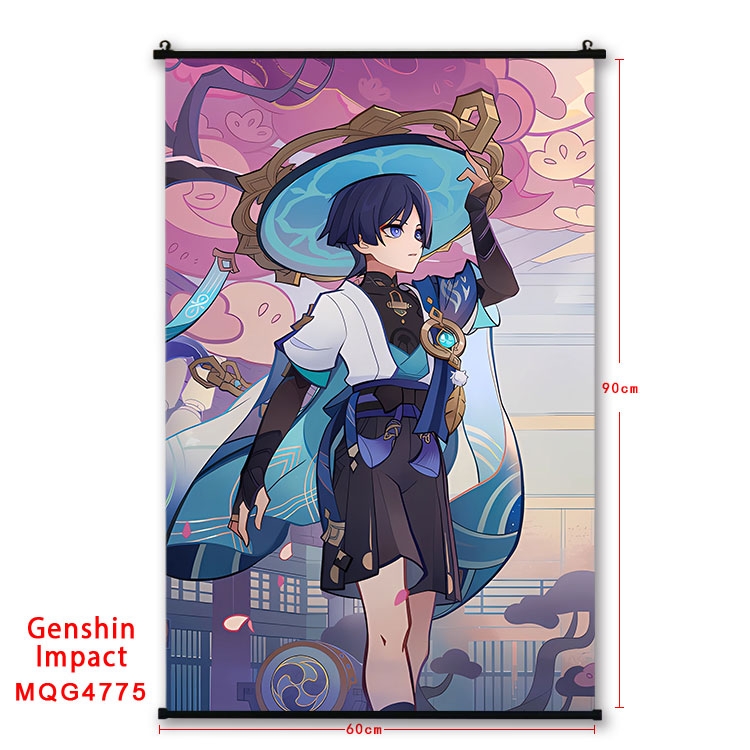 Genshin Impact Anime black Plastic rod Cloth painting Wall Scroll 60X90CM MQG-4775