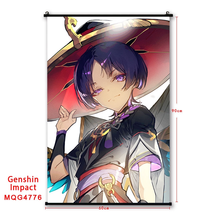 Genshin Impact Anime black Plastic rod Cloth painting Wall Scroll 60X90CM MQG-4776