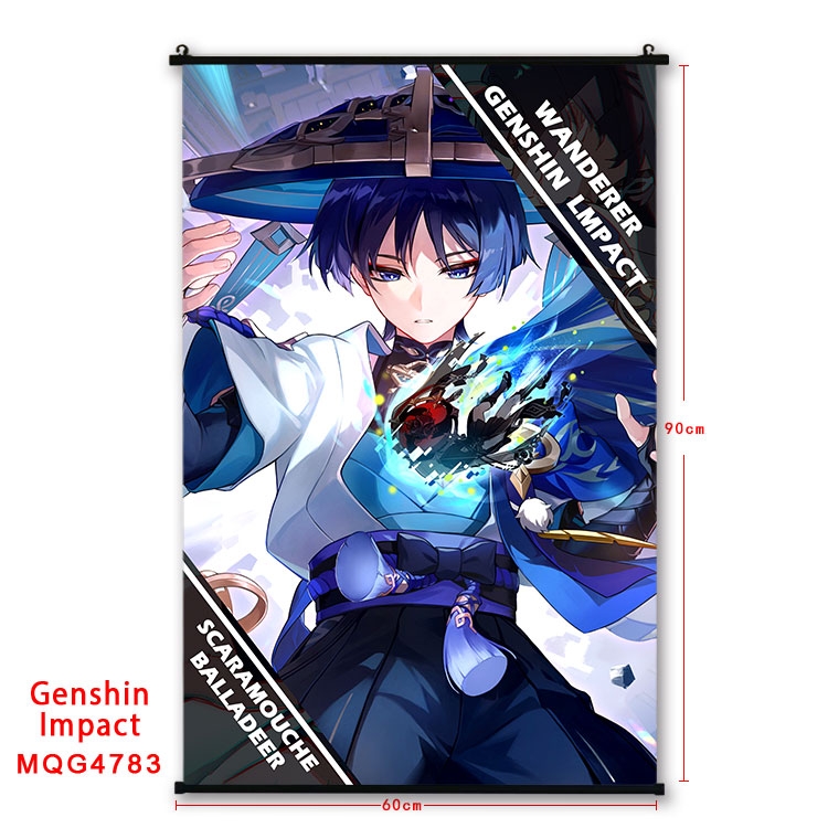 Genshin Impact Anime black Plastic rod Cloth painting Wall Scroll 60X90CM MQG-4783