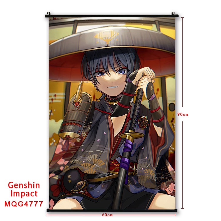 Genshin Impact Anime black Plastic rod Cloth painting Wall Scroll 60X90CM MQG-4777