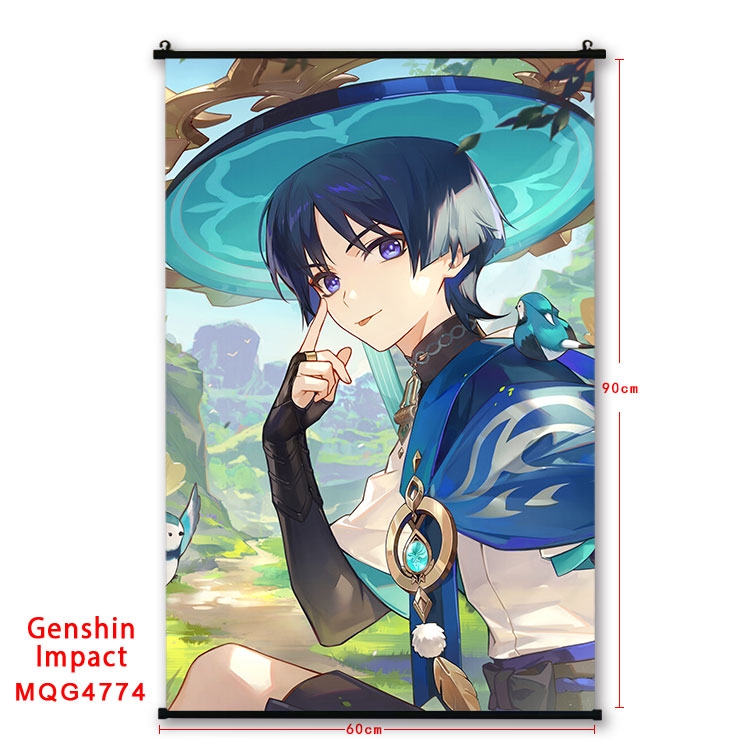 Genshin Impact Anime black Plastic rod Cloth painting Wall Scroll 60X90CM MQG-4774