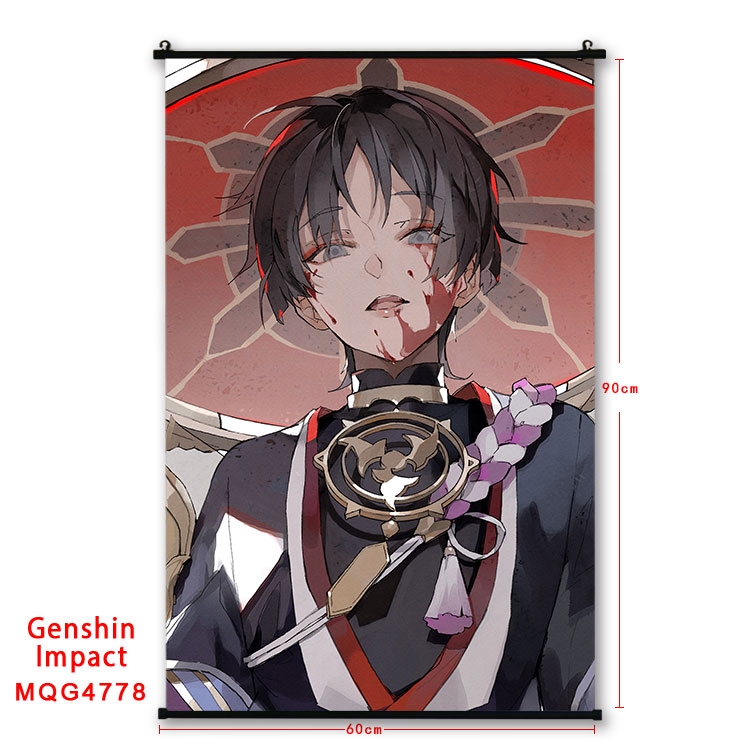 Genshin Impact Anime black Plastic rod Cloth painting Wall Scroll 60X90CM MQG-4778