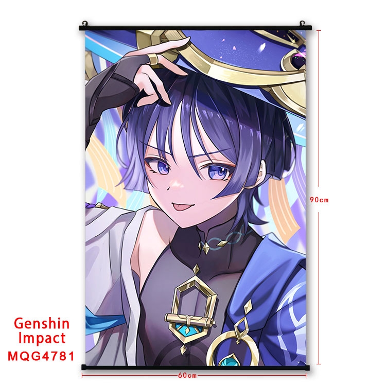 Genshin Impact Anime black Plastic rod Cloth painting Wall Scroll 60X90CM MQG-4781