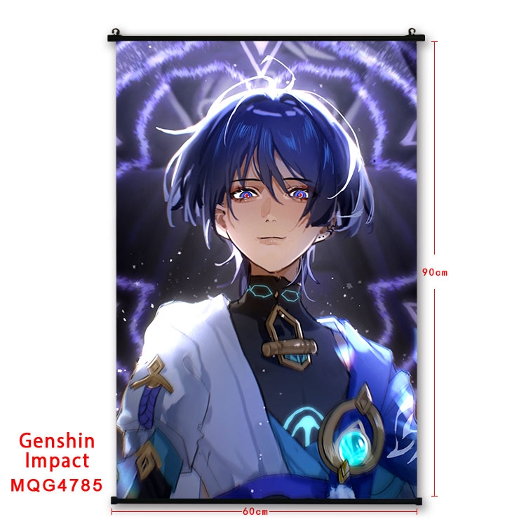 Genshin Impact Anime black Plastic rod Cloth painting Wall Scroll 60X90CM MQG-4785