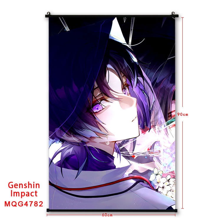 Genshin Impact Anime black Plastic rod Cloth painting Wall Scroll 60X90CM MQG-4782