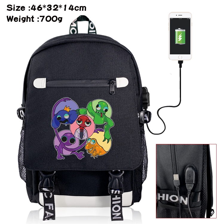 Rainbow friend USB backpack cartoon print student backpack 46X32X14CM 700G