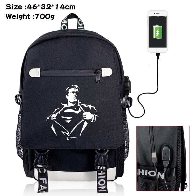 Superhero USB backpack cartoon print student backpack 46X32X14CM 700G