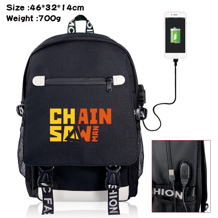 Chainsaw man USB backpack cartoon print student backpack 46X32X14CM 700G