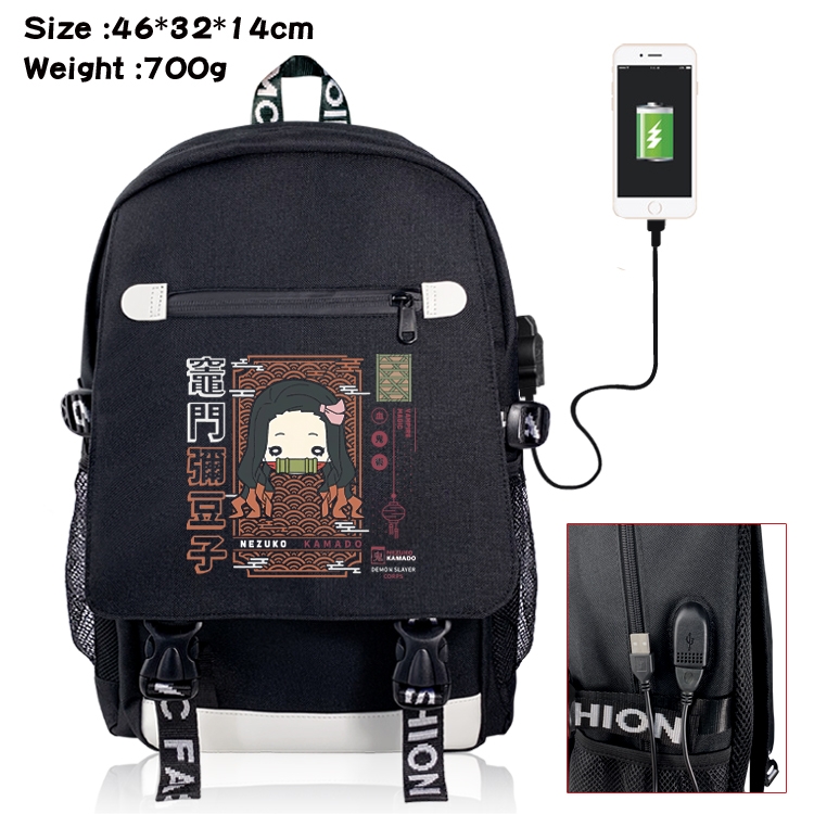 Demon Slayer Kimets USB backpack cartoon print student backpack 46X32X14CM 700G