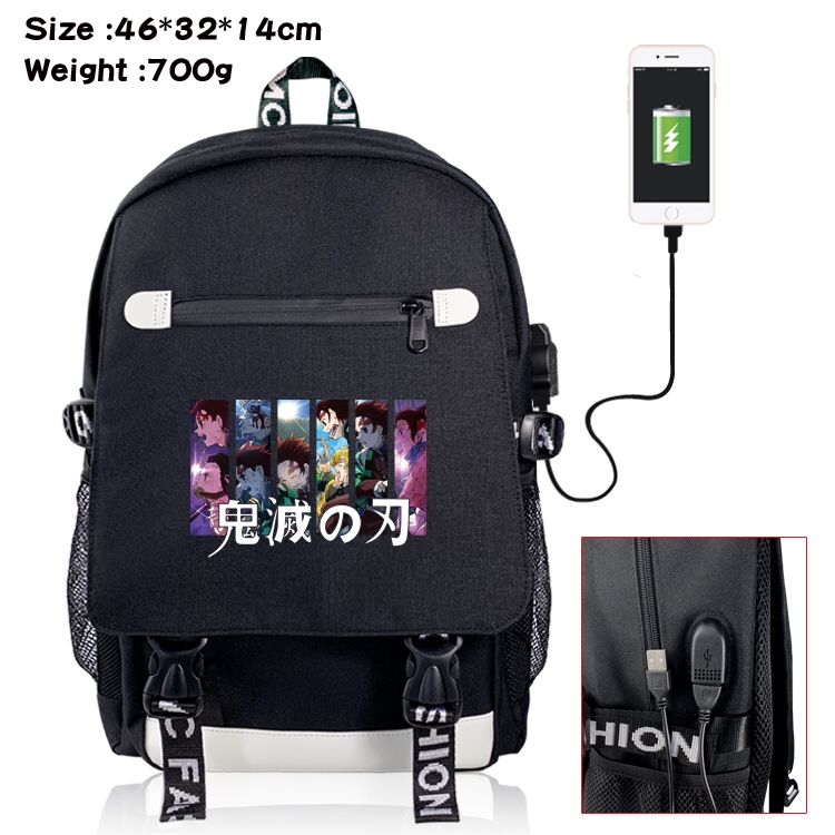 Demon Slayer Kimets USB backpack cartoon print student backpack 46X32X14CM 700G