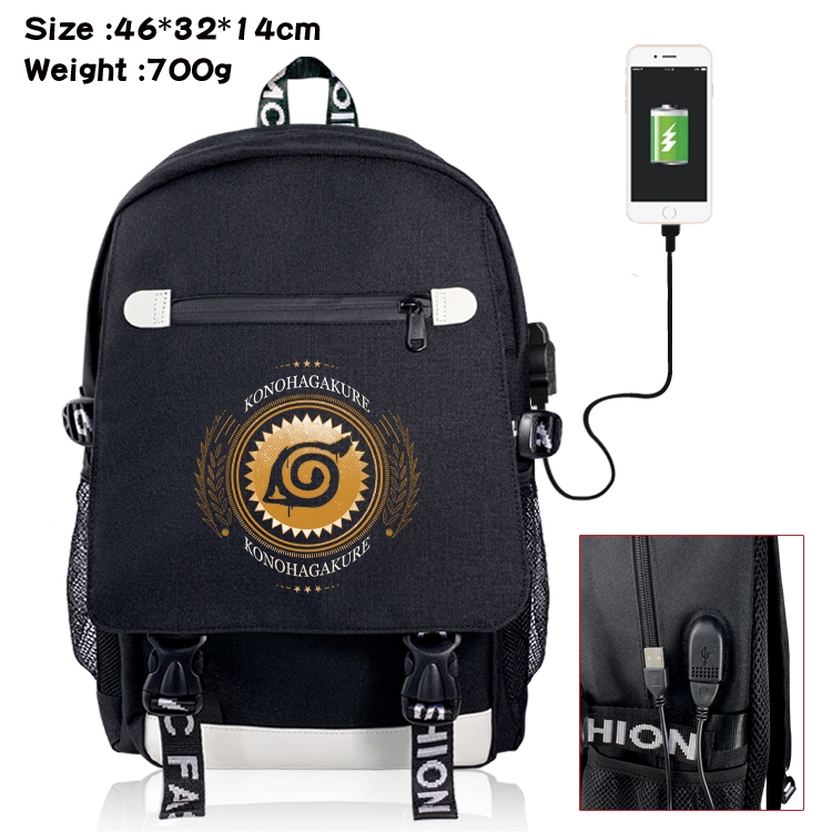 Naruto USB backpack cartoon print student backpack 46X32X14CM 700G