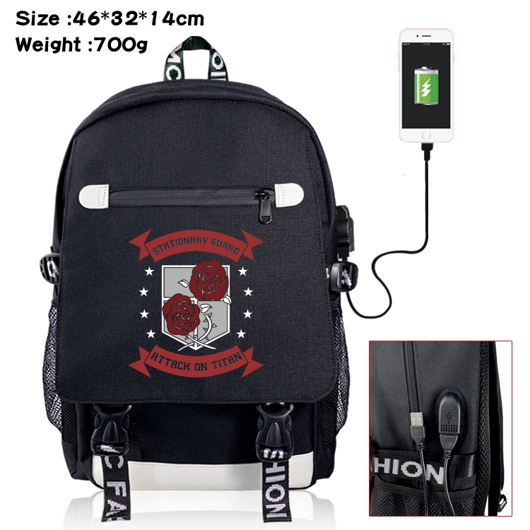 Shingeki no Kyojin USB backpack cartoon print student backpack 46X32X14CM 700G