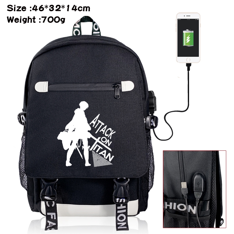 Shingeki no Kyojin USB backpack cartoon print student backpack 46X32X14CM 700G