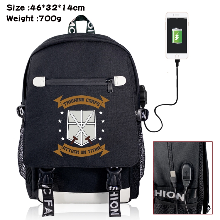 Shingeki no Kyojin USB backpack cartoon print student backpack 46X32X14CM 700G