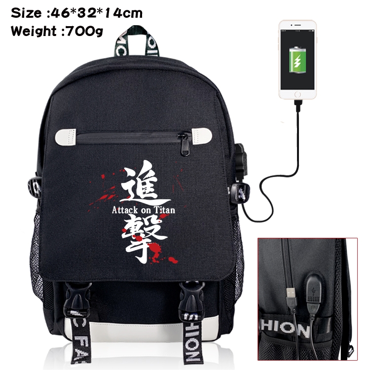 Shingeki no Kyojin USB backpack cartoon print student backpack 46X32X14CM 700G