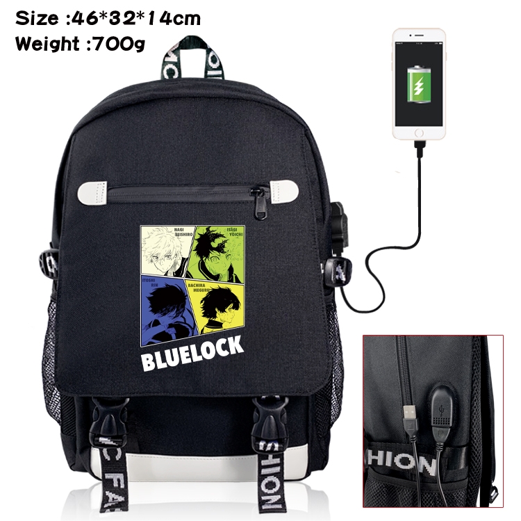 BLUE LOCK USB backpack cartoon print student backpack 46X32X14CM 700G