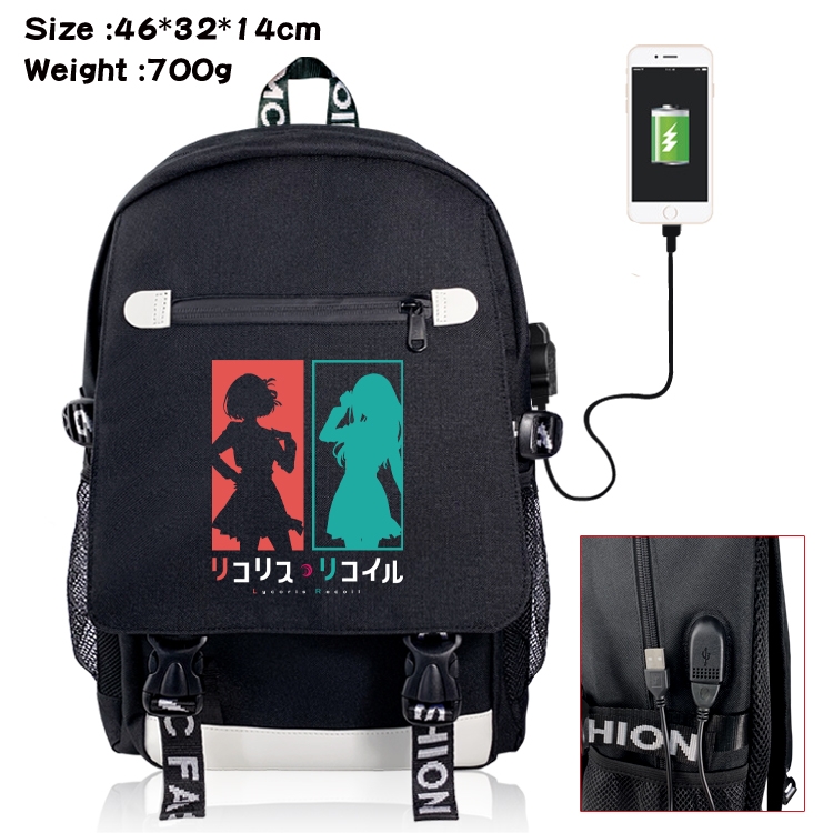 Lycoris Recoil USB backpack cartoon print student backpack 46X32X14CM 700G