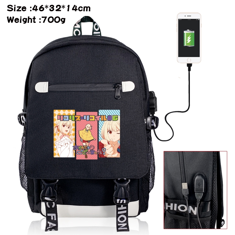 Lycoris Recoil USB backpack cartoon print student backpack 46X32X14CM 700G