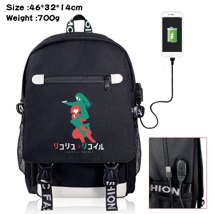 Lycoris Recoil USB backpack cartoon print student backpack 46X32X14CM 700G