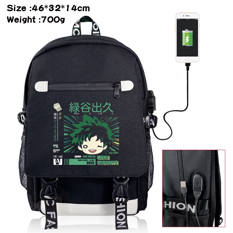 My Hero Academia USB backpack cartoon print student backpack 46X32X14CM 700G