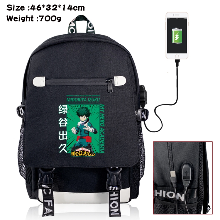 My Hero Academia USB backpack cartoon print student backpack 46X32X14CM 700G
